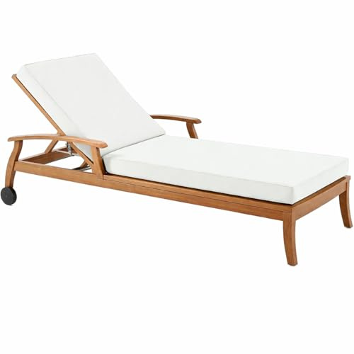 Genérico Cojín para Tumbona Exterior de Poliéster Impermeable, Colchoneta para Tumbona con Espuma 50D, 6 Cintas y Funda Extraíble, para Jardín, Terraza, Patio, Balcón y Piscina,Blanca,183x53x5cm