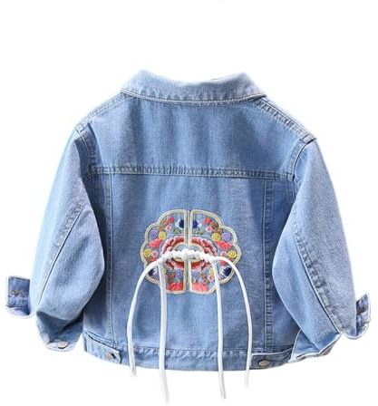 Chaquetas de mezclilla para niñas y niños, bordado floral, para motociclista, camionero, abrigos para niños pequeños, manga larga con botones, ajuste delgado, de algodón, casual, bolsillos, ropa de