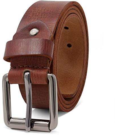 ROYALZ 'Richmond' Vintage 4mm Cinturón de cuero de búfalo robusto 4mm de cuero para hombre, correa para vaqueros con hebilla, Color:Cognac, tamaño:Talla de cintura 110 cm = Longitud total 125 cm