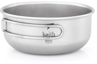 Keith Titanium Ti5323 Ciotola da cucina a parete singola con manico pieghevole, leggera, per campeggio, escursionismo e picnic (300 ml)