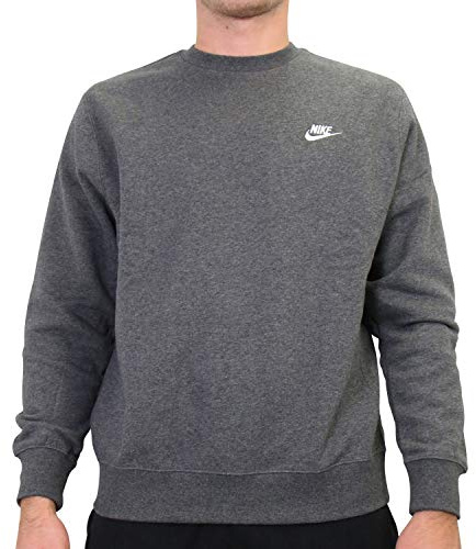 Nike Herren Long Sleeved T-Shirt M NSW Club CRW BB, Charcoal Heathr/(White), XS, BV2662