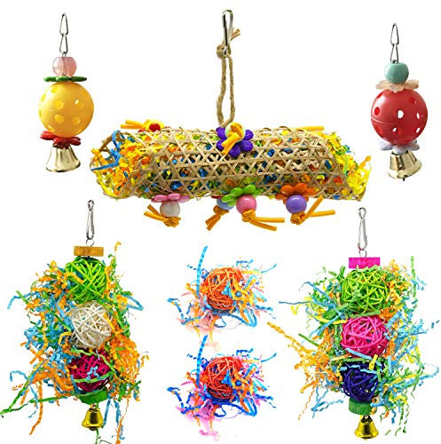 Allazone 7 PCS Vogelspielzeug, Kauspielzeug für Vögel, Schaukeln, Glocken und Fußfangbälle für Kleine Papageien, Aras, Sittiche, Sittiche, Nymphensittiche