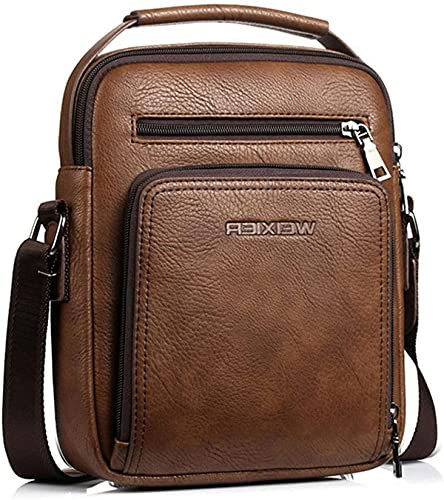 Hjkiopc Umhängetasche Herren Schultertasch Crossbody Handytasche Messenger Bag Herrentasche Shulder Bag Leder Brusttasche (Braun)