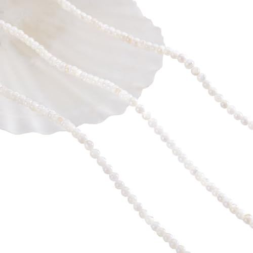 NBEADS Aproximadamente 360 cuentas naturales de concha de agua dulce, 2,5 mm hilos de perlas blancas florales sueltas redondas para la creación de joyas, agujero: 0,7 mm