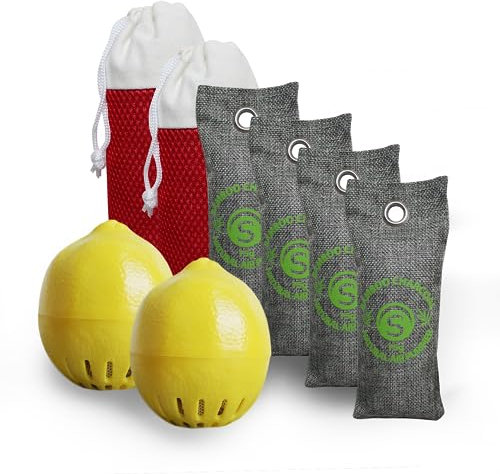 Set deshumidificador con carbón activado – 7 piezas para armario, coche, calzado, nevera y cajones – eliminador de olores y humedad sin electricidad ni perfumes químicos