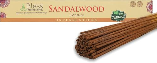 Bless-Sandalwood-Incense-Sticks 100%-Natural-Handmade-Hand-Dipped-Incense-Sticks Organic-Chemicals-Free For-Purification-Relaxation-Positivity-Yoga-Meditation The-Best-Woods-Scent (25 Sticks (40GM))