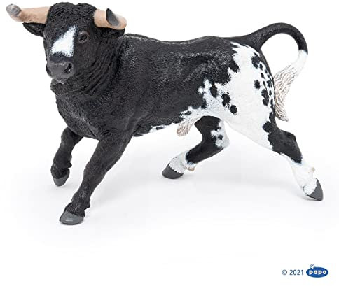 PAPO - Figura Toro Bianco e Nero - Animale della Fattoria per Bambini dai 3 Anni - Dipinta a Mano - Plastica Resistente - Collezione La Vita alla Fattoria - Giocattolo Educativo Realistico - 51184