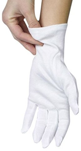 ANSMIO 12 pares de guantes de algodón, guantes blancos para manos secas, guantes de algodón para dormir, guantes de noche hidratantes, guantes blancos 100% algodón, talla L (12 pares)