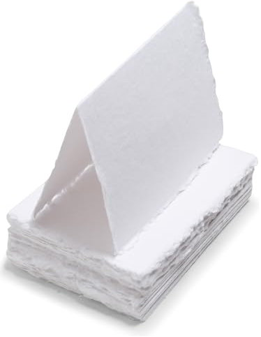 Wanderings Handgefertigte Karten mit Büttenrand – Gefaltet auf 9x5 cm – 150 gsm – 50er-Pack – Texturiertes Baumwollpapier, Platzkarten, Namenskarten, Tischkarten, Geschenkanhänger, Liebesbotschaften