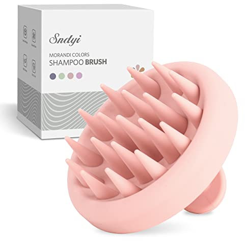 Sndyi Spazzola Massaggio Cuoio Capelluto [Bagnato e Secco], Spazzola Cuoio Capelluto in Silicone per Shampoo e Massaggio Testa, Ridurre la forfora, Stimola la Crescita dei Capelli, Rosa Perla