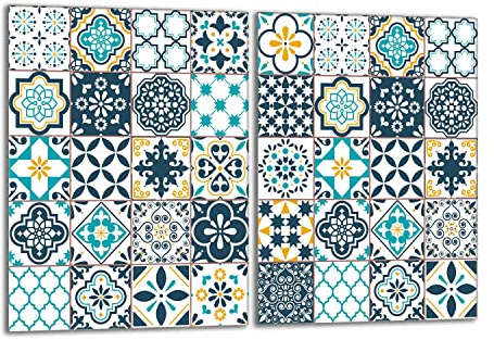 Herdabdeckplatten Set 2x40x52 cm Ceranfeld Abdeckung Glas Spritzschutz Abdeckplatte Glasplatte Herd Ceranfeldabdeckung Deko, Mosaik Stück