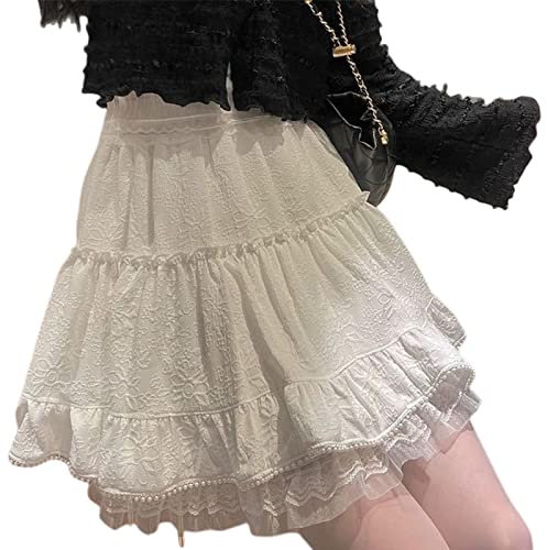 FORKIS Kjolar vit spets minikjol för kvinnor flicka Kawaii kort kjol för sommar Fairycore kläder Lolita kläder Fairy Core