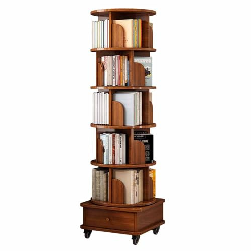 Bibliothèque rotative tournante, bibliothèque rotative multifonctionnelle à 360 degrés, étagère d'angle au Sol, Support de Rangement pour la Maison, Le Salon, Le Bureau, Marron, 5 étages (4