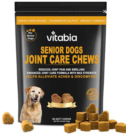 Senior Dog Joint Supplements with Glucosamine Chondroitin MSM - Hip & Joint Support for Dogs with Green Lipped Mussel, Turmeric, Omega 3 for Mobility & Comfort - Beef Flavour Dog Supplements