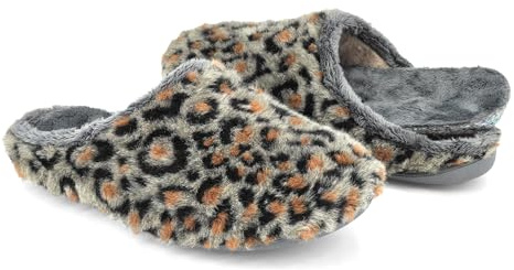JOMIX Zapatillas Invierno Mujer con Plantilla Extraíble Interior de Peluche Suave Estampado Leopardo Suela Antideslizante Ligera Estilo Mule para Sofá Dormitorio Uso Diario MD2410 Gris 39
