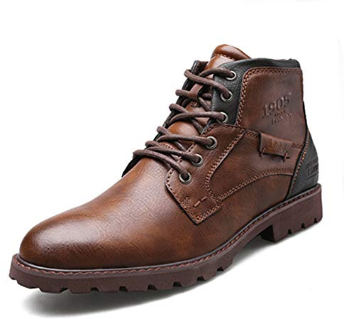 ottspu Bottes en Cuir Homme Bottines Hiver Chaud Antidérapant Décontractées Boots Classiques Chaussures De Marche Taille 39-48,Marron,42.5 EU
