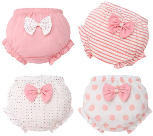 AOOPOO 4 Pieces Baby Girl's Bloomer with Ruffles Panties Cute Casual Shorts with Bowknot Cotton Panties Dress Underwear