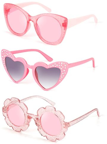 Hifot Gafas de Sol Flor Rosa, Corazón y Ojo de Gato para Niñas 3-8 Años