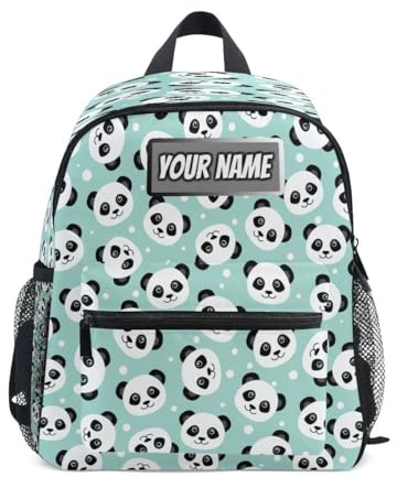 Ksajwzf Sac à dos personnalisé pour enfant, motif panda animal à pois pour filles et garçons, nom personnalisé mignon ours sacs à livres préscolaires, multicolore