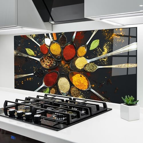 ARTHUB® Crédence de Cuisine en Verre 60x120 cm, Cooking Spoons | Protection Contre Les éclaboussures, Revêtement Mural en Carreaux, Plaque en Verre, Verre trempé, Aliments, Épices