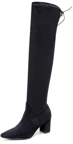 VenusCelia Women's Charlotte OverKnee Stretchy Boot (8 M US,Black)