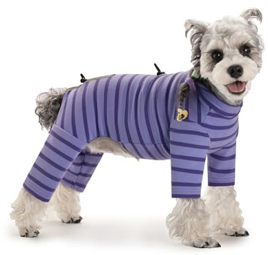 BT Bear Cappotto invernale per cani, caldo pigiama per cani a righe in cotone caldo, tuta riflettente regolabile per cani, vestiti invernali per cani di taglia piccola e media, viola, XXL