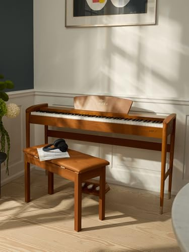 Sonora 3 digitalpiano, 88 viktade tangenter, hempiano med stativ, trippel pedal, musikstativ, USB midiklänning och hörlursuttag, utan bänk, brun