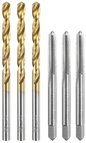 sourcing map Set di 3 punte per trapano M5 x 0,8, filettature filettate metriche dritte e 3 punte elicoidali da 4,2 mm, non rivestite/rivestite in titanio, HSS-6542, kit di utensili per filettatura