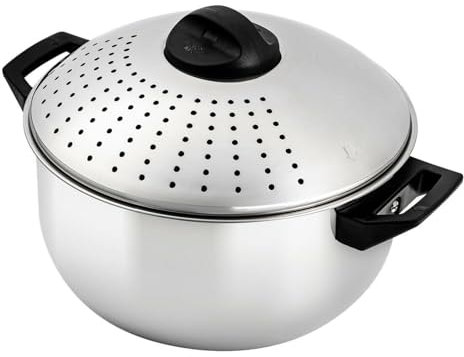 KhUkhu Pentola per Pasta in Acciaio Inossidabile con Coperchio Scolapasta E Funzione di Bloccaggio, per Cucinare Pasta, Verdure O Salsa