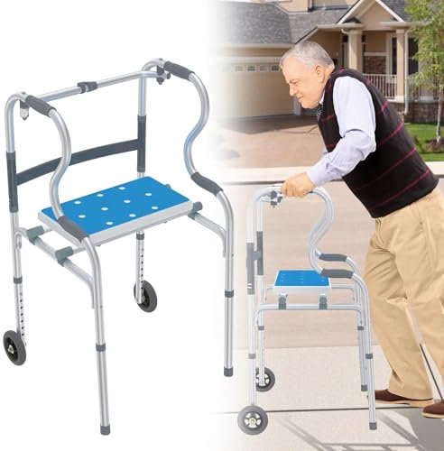 YZNAHRE Gehhilfe für Senioren – Klappbarer Gehbock mit 2 Lenkrollen, Höhenverstellbar und Stabil, Aluminium-Gehgestell für Erwachsene bis 180 kg