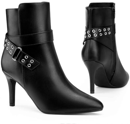 Perphy Pointed Toe with Buckle Dressy Stiletto Heel Ankle Boots for Women Black 6 UK/Label Size 8 US