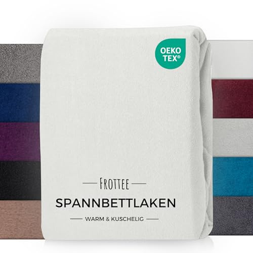 Carpe Sonno Spannbettlaken Frottee 100x200cm Warm & Kuschelig - Winter Bettlaken 100x200 Spannbettlaken 100x200cm aus 80% Baumwolle - Oeko-TEX zertifiziertes Spannbetttuch Weiß
