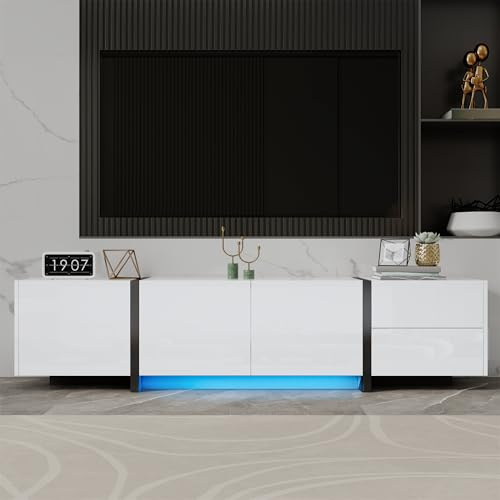 BTM TV Cabinet, White High Gloss TV Stand with 4 Storage Cabinets and 1 Drawer, 170x29.5x40cm