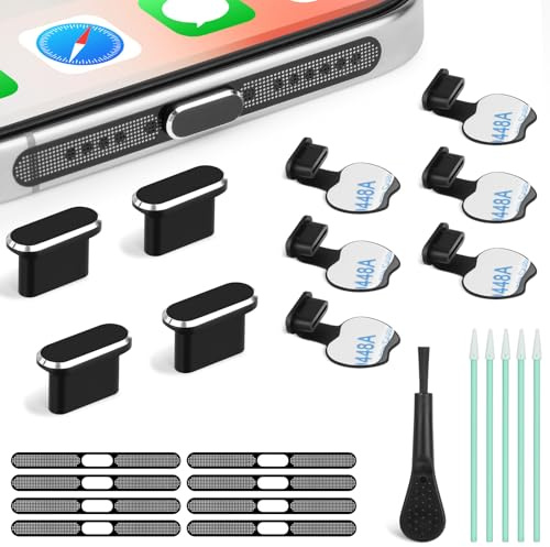 AXFEE Kit De Limpieza De Interfaz De TeléFono MóVil De 24 Piezas, Incluye Cubiertas De Polvo Tipo C, Cepillo De Limpieza, Malla Antipolvo Y Masilla Limpiadora, para Google Samsung Y iPhone Etc