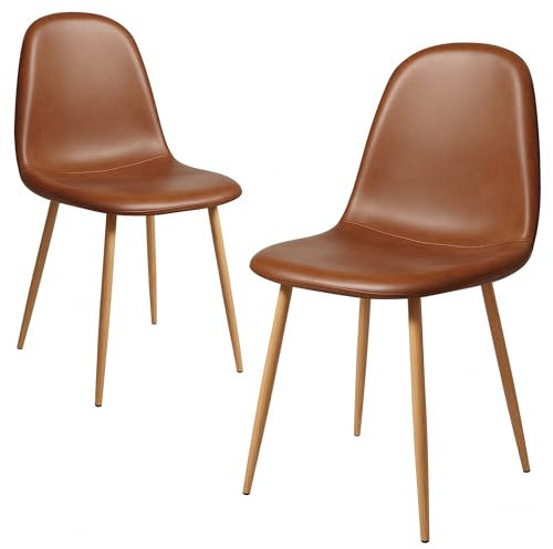 CangLong 2er-Set Esszimmerstühle, Retro-Polsterstühle für Küche und Esszimmer, Esszimmerstuhl aus Kunstleder mit Metallbeinen, Braun