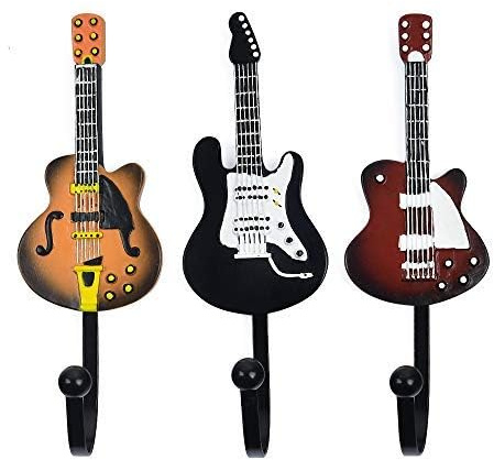 KUNGYO Set di 3 creative ganci appendiabiti Vintage gancio muro portachiavi chitarra strumenti roccia (B-Guitar Hooks)