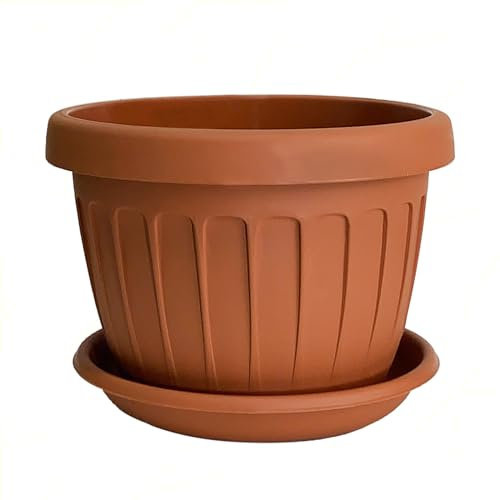 bama Vaso Terra Tondo 30 cm per Fiori Piante con Sottovaso 9,5 Litri Plastica Color Terracotta, con Fori di Drenaggio, Resistente agli UV, Made in Italy