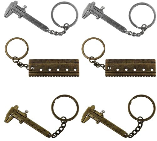 6 Pcs Mini Metal Vernier Caliper Portable Mini Key Chain Tool Useful Vernier Caliper Key Chain for Length Width Depth Inner Diameter Outer Diameter