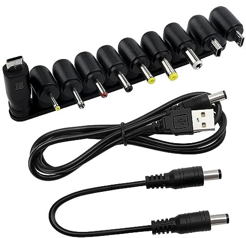 Universal DC Power Adapter Tips Kit, KUOQIY 10 PCS 5.5 X 2.1mm Right Angle DC Barrel Jack Adapter, with 2 PCS Cable, for Fans, Routers, Desk lamps, Computers