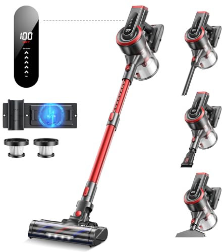 WLUPEL Cordless Vacuum Cleaner, 450W/38Kpa Vacuum Cleaners for Home with LED Screen, Up to 55 Mins Runtime, 1.2L Dust Cup, Anti-Tangle Stick Vacuum for Pet Hair Carpet and Hardfloor