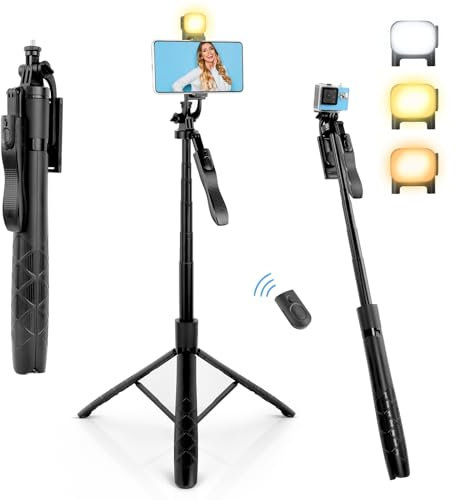 160 cm Palo Selfie tripode para movil UTEBIT Smartphone Palo Selfie con luz de Relleno 1 para iPhone/Samsung 360 ° de rotación Selfie Stick con 1/4 de Tornillo para Gopro