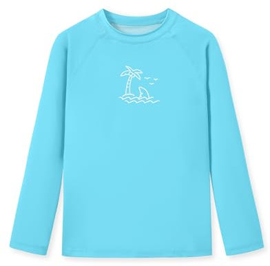 Glimnerize Jungen Rashguard Shirt UV-Shutz Schnell Trocknend Schwimmshirt Badeshirt Rundkragen UV Shirt Langarm Shirt Azurblau 116