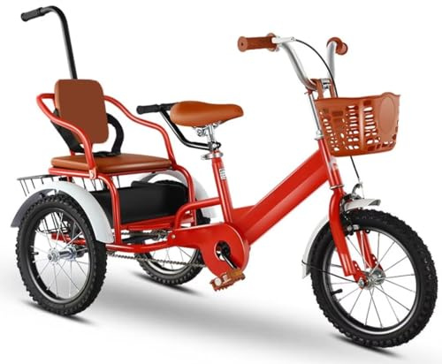 Vuxen trehjuling Stora trehjulingar pedal för barn från 3 till 10 år, trehjuliga 3-hjuliga rickshaws trehjulingar med känslig broms, tandem trehjuling dubbelsäte med passagerarsäte, multi-space, t