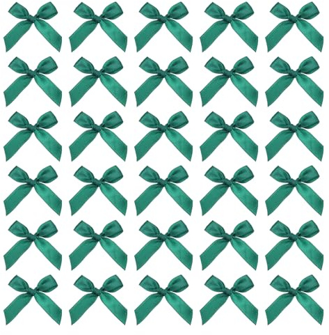 QUARKZMAN 50Pz Mini Fiocco di Nastro 1.8 Fiocchi Nastro Raso Multicolori Fiocchetti Piccoli Tessuto per Decorazioni Regalo Festa Cucito DIY Artigianale Natalizi, Verde Scuro Intenso