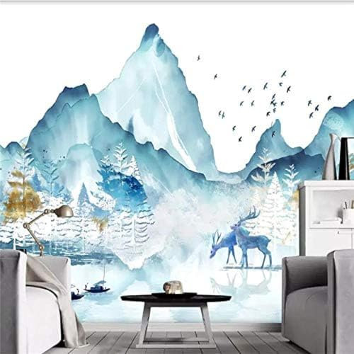 XLMING Paisaje Pintado Con Tinta Azul 3D Papel Pintado Sala De Estar Sofá Dormitorio Comedor Decoración Del Hogar Pared-300cm×210cm