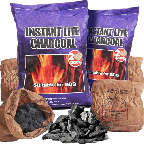 4 x 1.25kg Bags (5kg) Premium Instant Light BBQ Charcoal, Bags of Instant Barbecue Lumpwood Charcoal (2x Twin Packs)