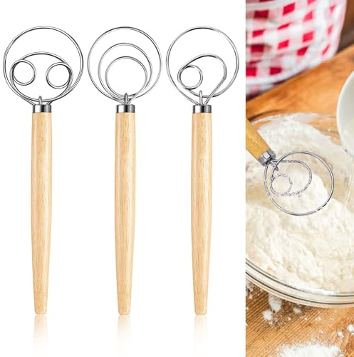 Dänische Teig Schneebesen Dänischer Teigbesen: WIYETY 3 Stück 13-Zoll-Holländischer Schneebesen Eierschläger mit Holzgriff Mixer 304 Edelstahldraht, für Brotkuchenherstellung Gebäck Dessert Pizzateig