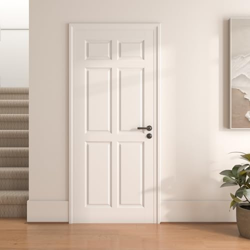 OHTOMO 28x 80 6-Panel Interior Door, Solid Core with MDF Door Slab, White Primed, Without Frame and Hardware Kit, for Pantry Closet Laundry Room Bedroom