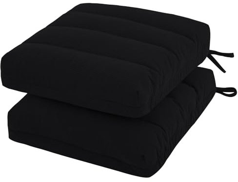 PRIMEPATIO Seat Cushions for Dining Chairs Set of 2, 8cm Thick Overstuffed Textured Booster Armchair Foam Cushion with Ties and Non-Slip, Seat Pads for Kitchen, Garden, 40x40cm, Black
