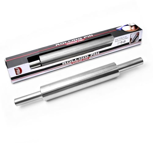 RUNYU Rodillo de Amasar de Acero Inoxidable, Rodillo Masa de Metálicos Rolling Pins Ø 5 × 43 cm, Antiadherente Accesorios de Horneado para Fondant Pastelería, Pastas, Pizza